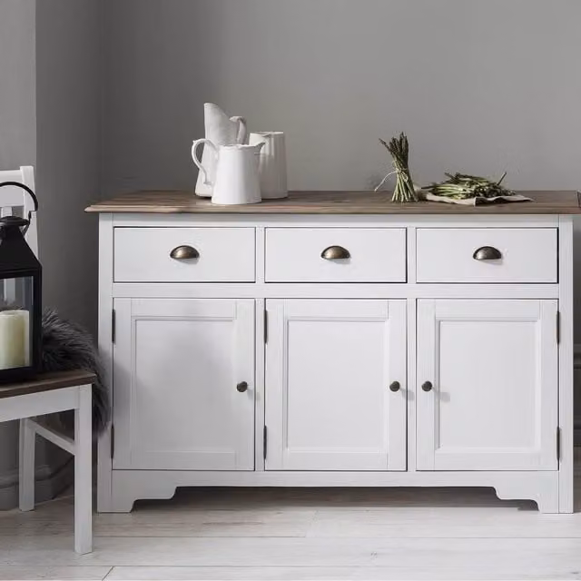 Noa and Nani Rustic White and Pine Wood Sideboard with Glass Doors