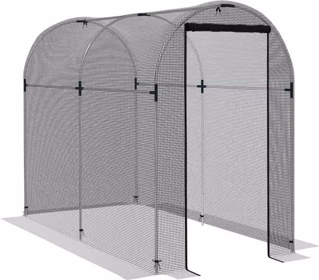 Outsunny Galvanised Steel Fruit Cage Plant Protection Tent with Zipped Door, Black, W: 120 cm, D: 240 cm, H: 190 cm