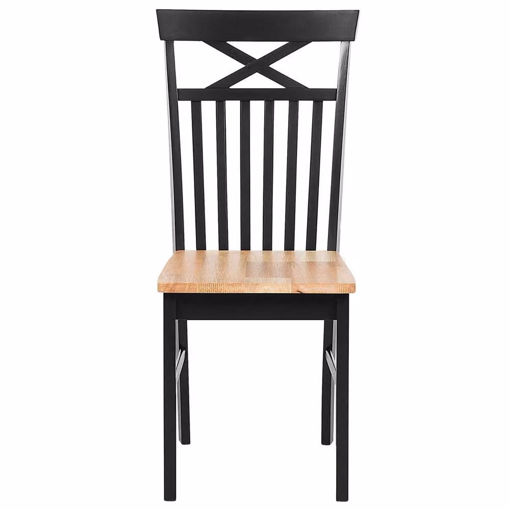 Wyld and Coco Set of 2 Ergonomic Scandinavian Rubberwood Dining Chairs in Black and Light Wood – 3