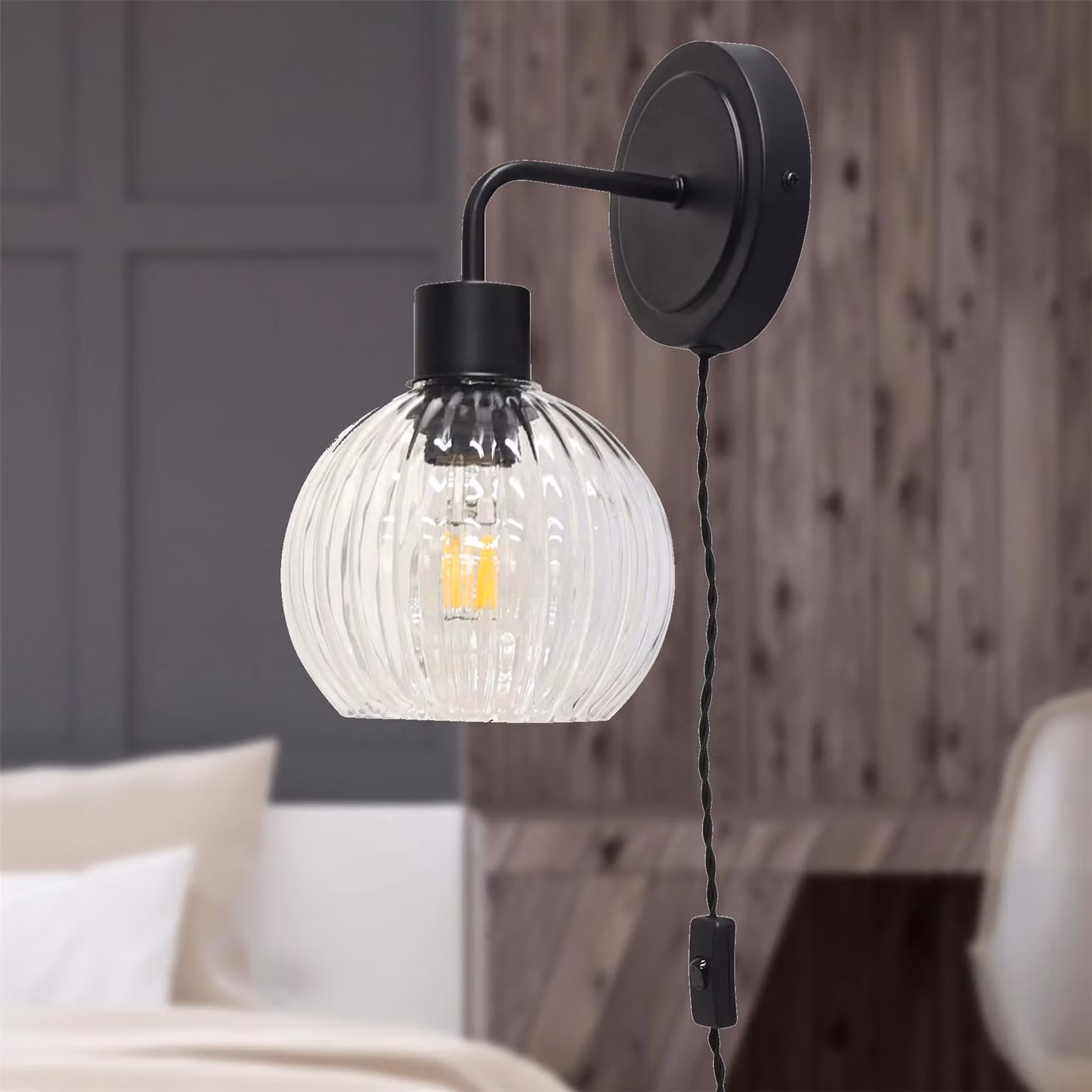 First Choice Lighting Toby Black Plug in Wall Light Fitting with Cord – 2