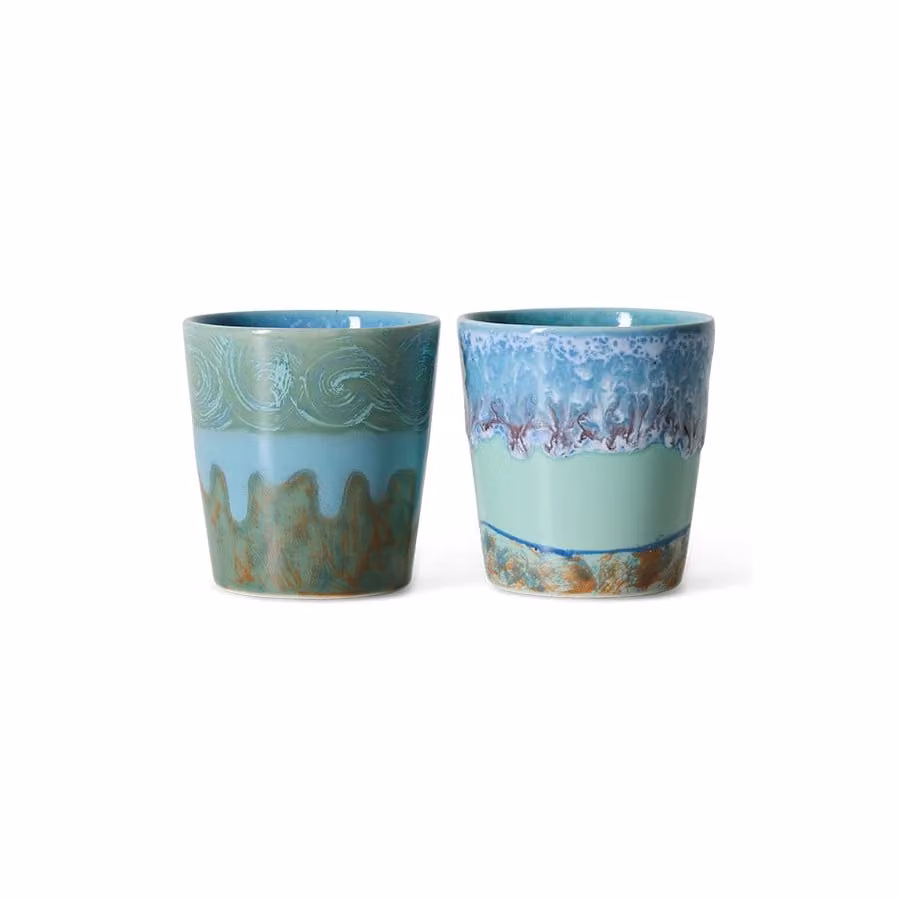 HKLIVING Van Gogh Self-Portrait Ceramic Coffee Mug Set of 2, Blue and Multicolour
