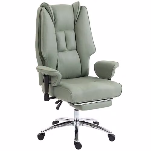 HOMCOM Green Executive Office Chair with Footrest, Ergonomic Reclining Synthetic Leather Chair with Headrest and Armrests, W/D/H: 70 x 78 x 126 cm