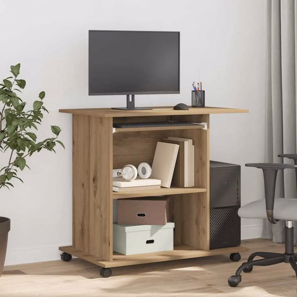 Berkfield Home Computer Desk in Artisan Oak Brown, W/D/H: 80 x 50 x 75 cm – 3