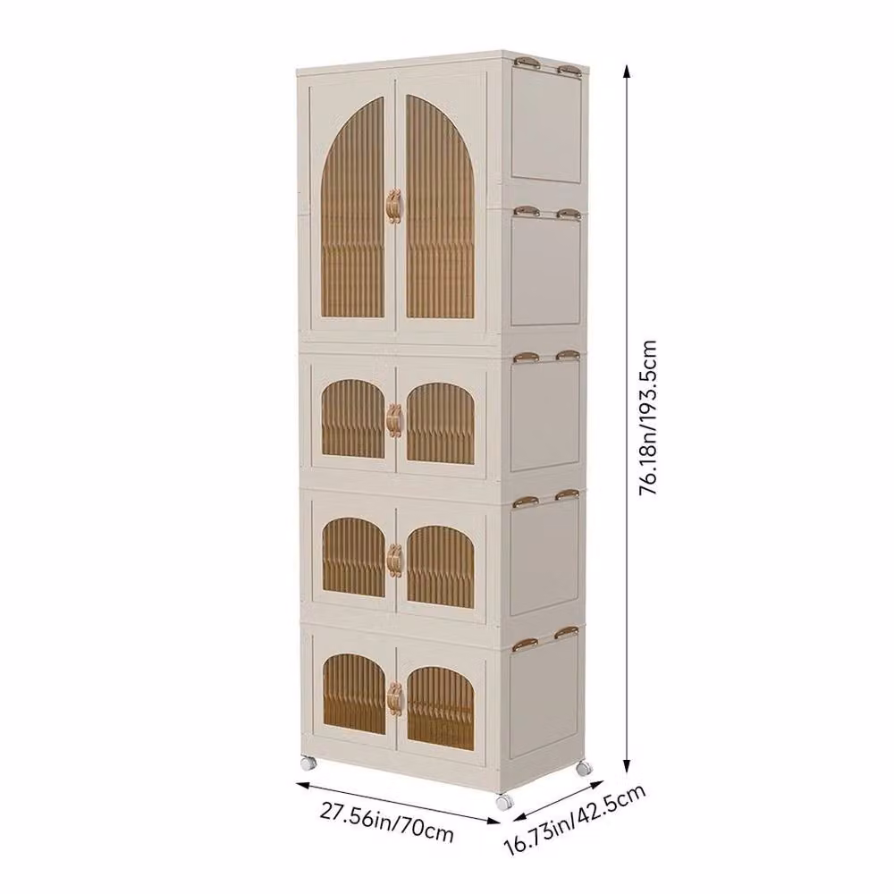 KORVIXA Extra Large Plastic Wardrobe in Beige with Hinged Doors, H 193.5 x W 100 x D 1 cm – 2