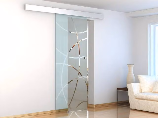 Vente-unique Surface-Mounted Sliding Door in Clear Tempered Glass, H 205 x W 83 cm