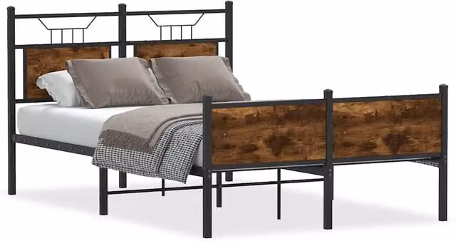 Berkfield Home Small Double Bed Frame in Smoked Oak and Brown with Lift Up Base, W/D/H: 120 x 200 x 91.5 cm – 1