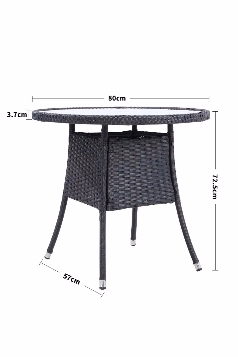 Living and Home 4 Seater Garden Dining Table in Black Wicker with Tempered Glass and Parasol Hole, W/D/H: 72.5 x 80.0 cm – 2