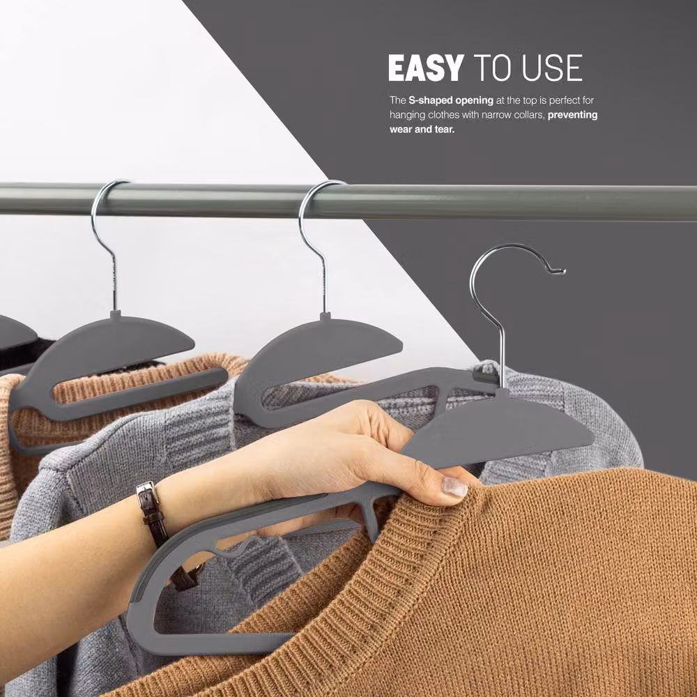 Keplin 20 Pack Non-Slip Space-Saving Plastic Hangers with 360 Degree Swivel Hook in Grey – 5