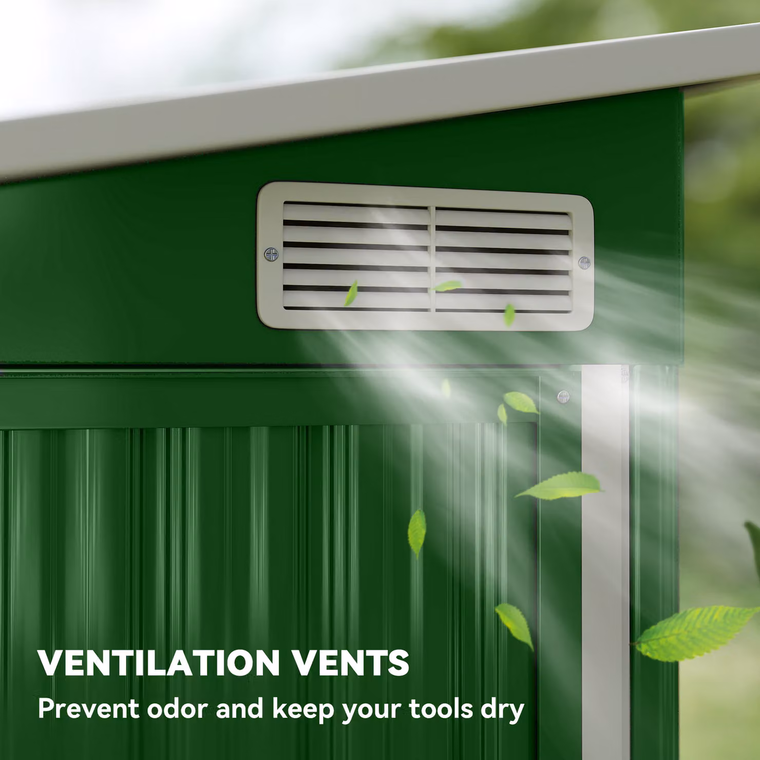 Outsunny Green Metal Garden Storage Shed with Lockable Double Doors and Side Vents, W/D/H: 228.6 x 131.07 x 185.0 cm – 7