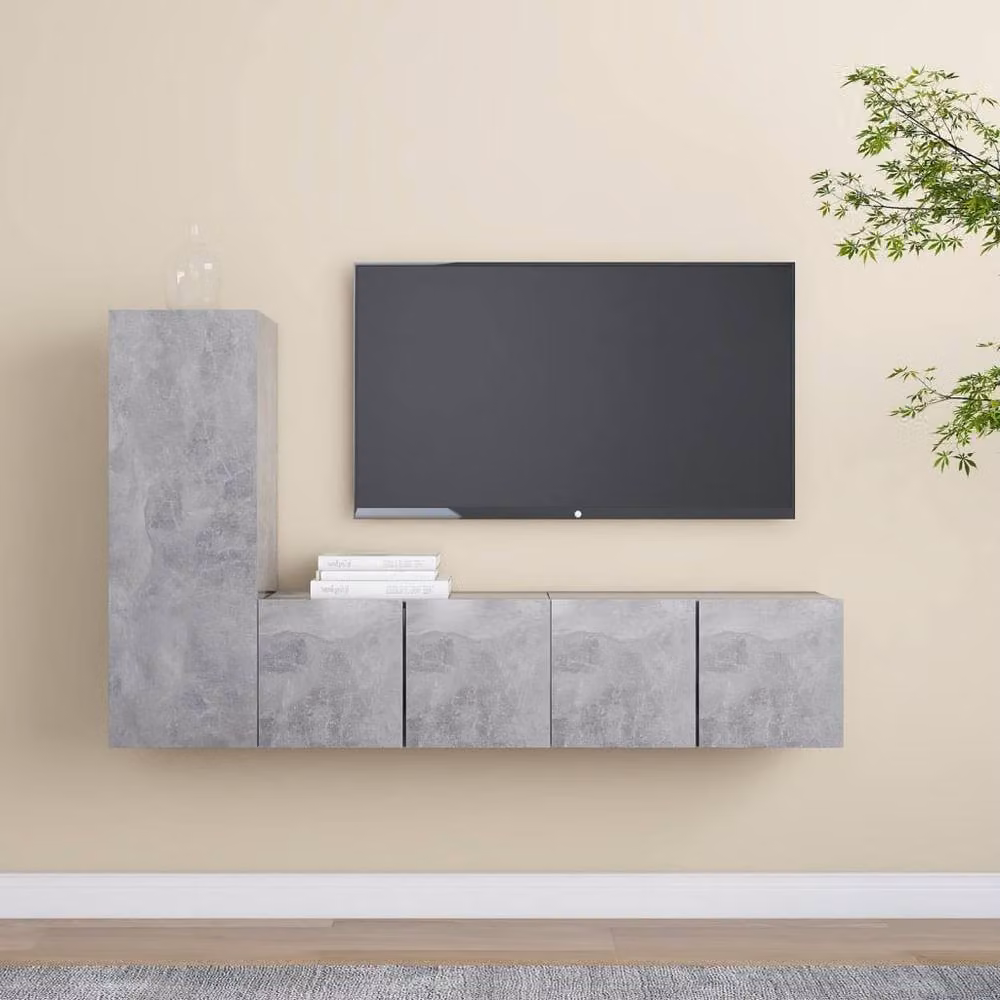Berkfield Home Practical 3 Piece TV Cabinet Set in Concrete Grey Engineered Wood – 1