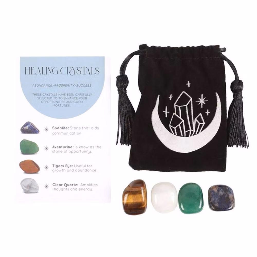 Uniqueful Success Healing Crystal Set with Moon Trinket Dish, Multicolour Organic Stone Set – 3