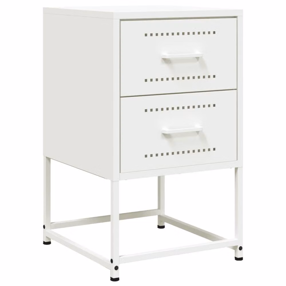 Berkfield Home Durable Metal Bedside Cabinet in White, W/D/H: 39 x 39 x 60.5 cm – 2