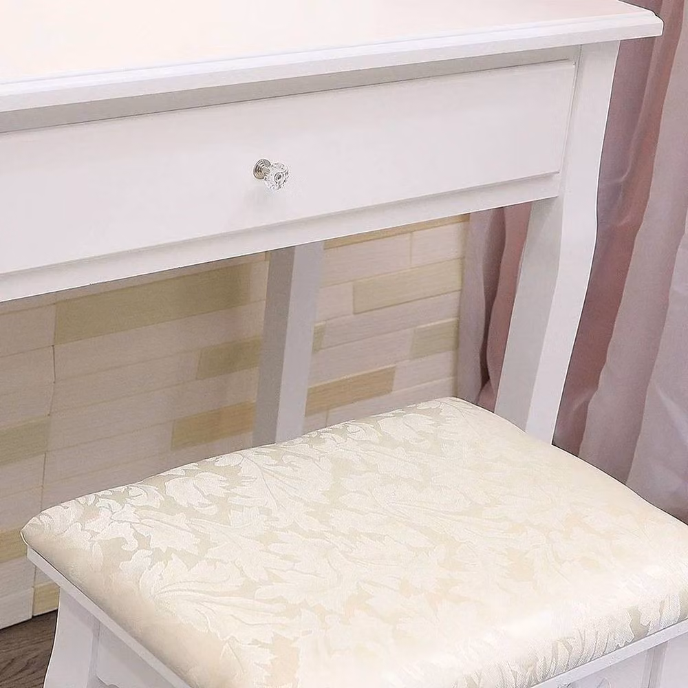 PAWNORA Beige Floral Fabric Upholstered Dressing Table Vanity Stool – 4