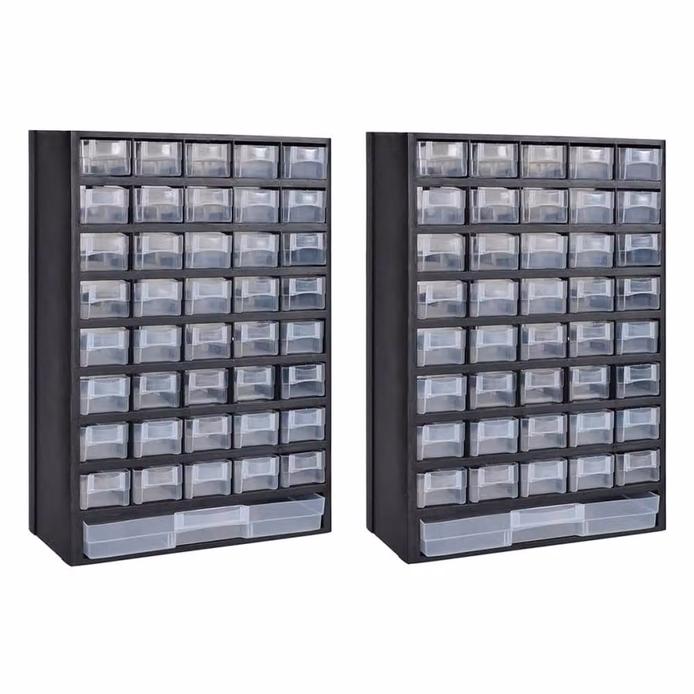 Berkfield Home 41-Drawer Plastic Storage Cabinet Tool Box, 2 Pack, Black and Transparent, Wall Mountable – 2