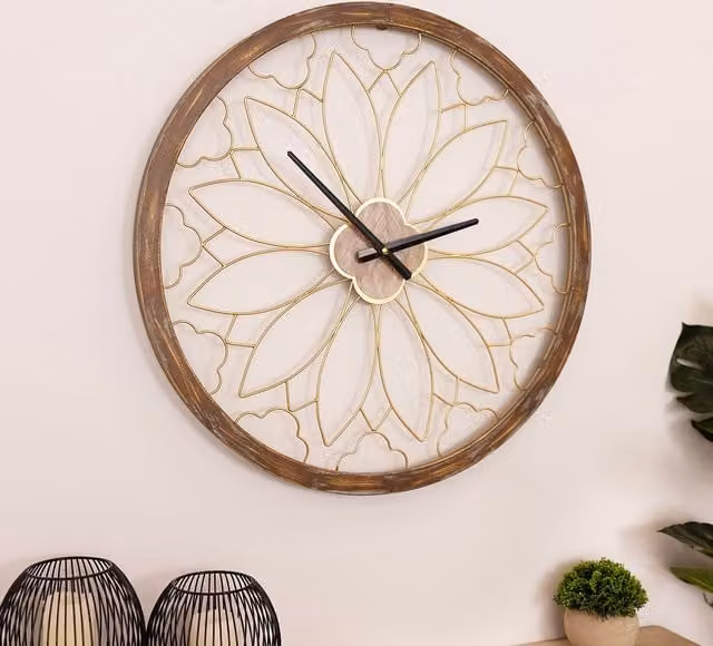 Charles Bentley Ullswater Round Skeleton Wall Clock, Diameter: 60 cm, Beige