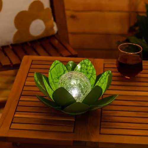 ValueLights Solar Powered Outdoor Lotus Flower Garden Light, Green Metal – 3