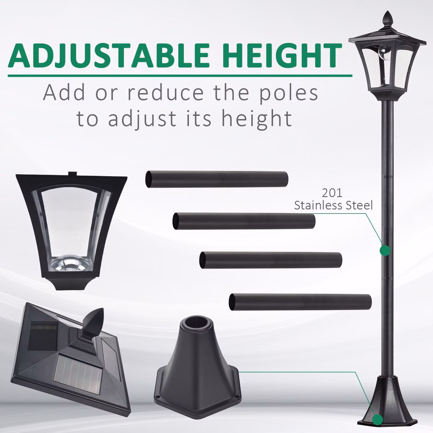 Outsunny 2 Piece Solar LED Garden Post Lamp Set, Black Dimmable Bollard Lanterns with Dusk Sensor – 5