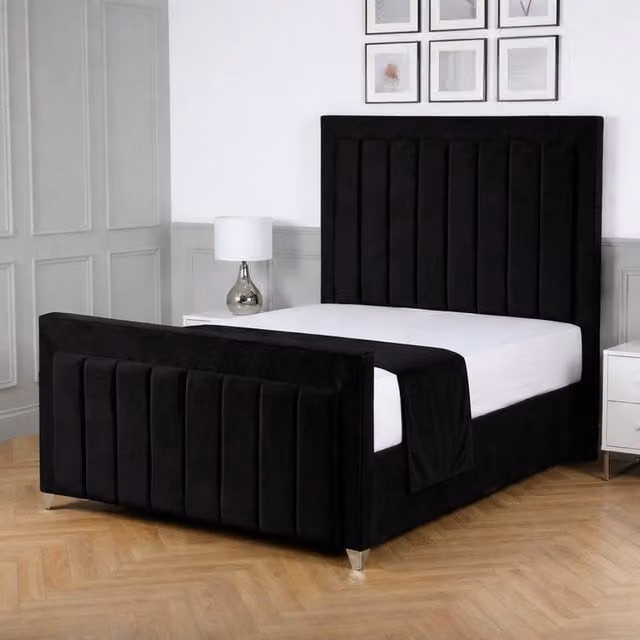 Living Comfort Bedz Elara Upholstered Velvet Gas Lift Storage Bed in Black, W/D/H: 140 x 200 cm