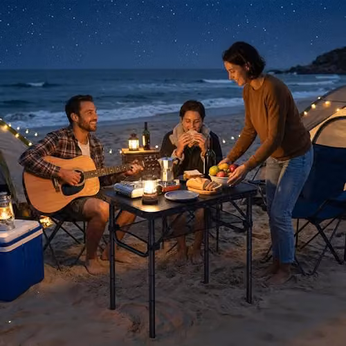 Outsunny Height Adjustable Folding Camping Table with Mesh Storage Layer in Black and Brown, W/D/H: 60 x 60 x 40 cm – 9
