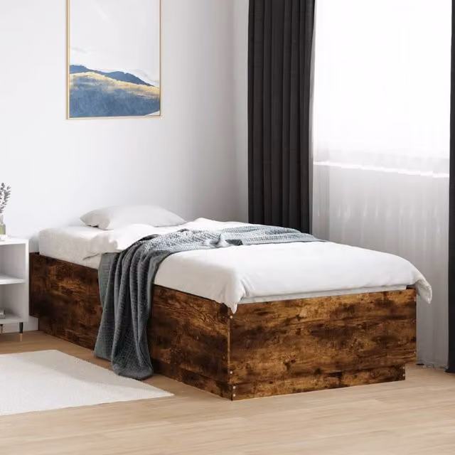Berkfield Home Modern Bed Frame in Smoked Oak, Brown, W/D/H: 90 x 200 cm