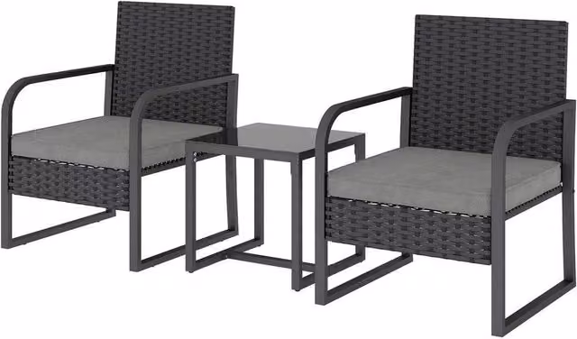 NESTLUNE 3 Piece Bistro Garden Furniture Set with Cushions, Black and Grey