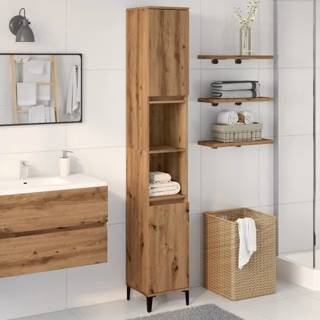 Berkfield Home Artisan Oak Bathroom Cabinet in Brown, W/D/H: 30 x 30 x 190 cm – 1