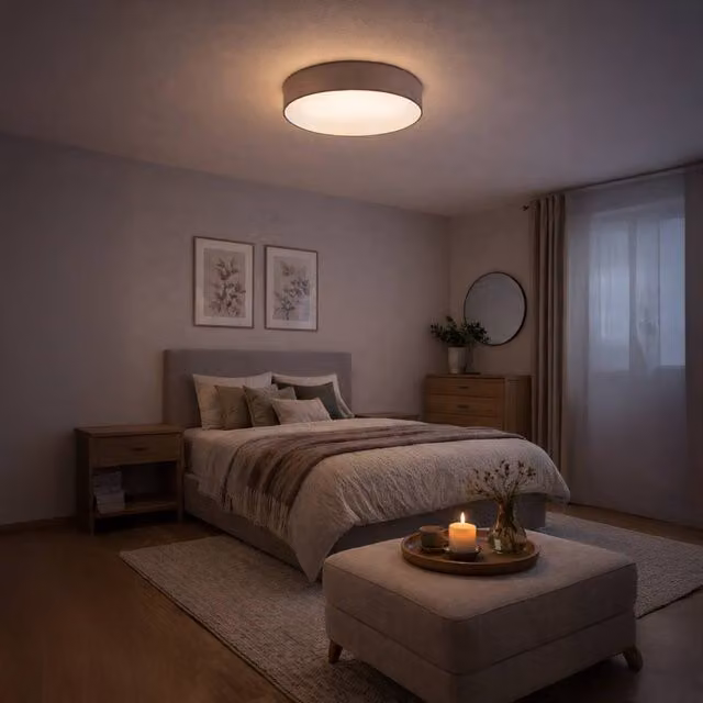 Eglo PALOMARO LED Ceiling Light with Beige Fabric Shade, Warm White 3000K