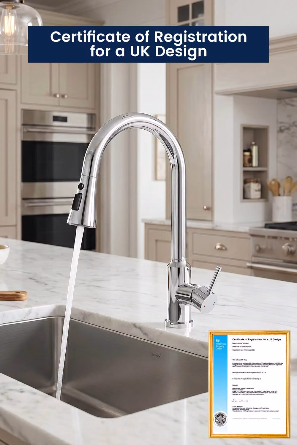 JANLEMNY Chrome Pull Out Kitchen Mixer Tap with Single Lever and Spray Function in Metallic Silver – 6