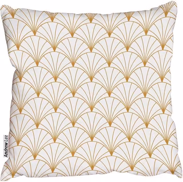 Benjamin Tate Design LTD Art Deco Graphic Square Cushion in Gold, Yellow and White, W/D/H: 60 x 60 x 1 cm