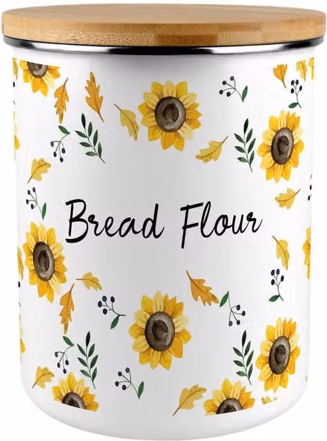 Purely Home Floral Enamel Bread Flour Canister in Yellow and White