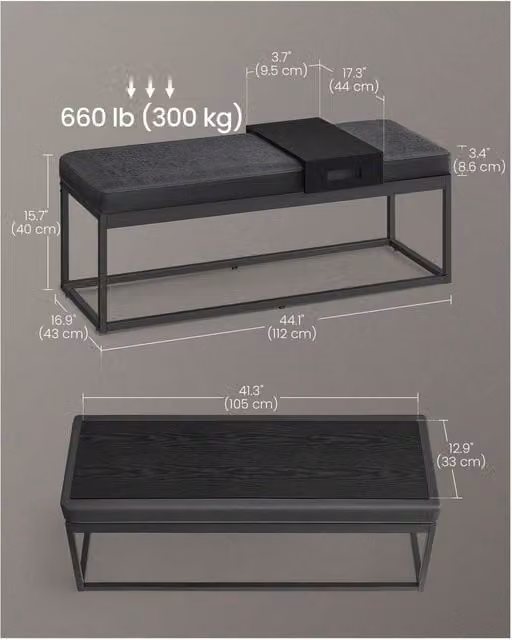 SONGMICS Black Synthetic Leather Ottoman Bench and Shoe Rack