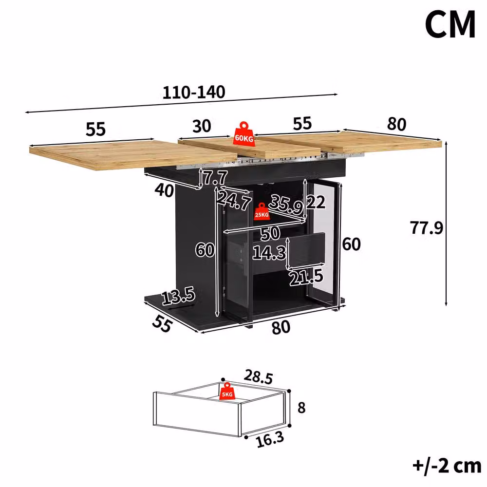 Merax Extendable 4-6 Seater Rectangular Dining Table with LED Lighting and Storage Base in Black – 2