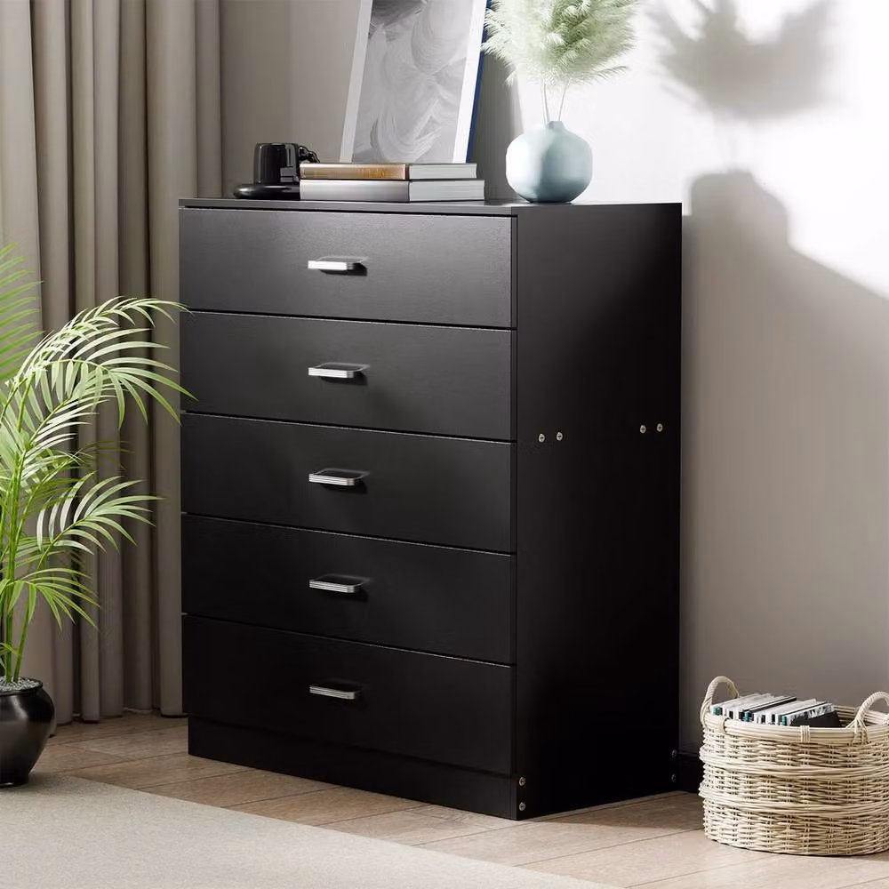 FORGEVIO Modern 5 Drawer Black Chest of Drawers and Dressing Table – 5