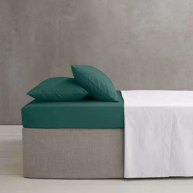 Catherine Lansfield Easy-Iron Percale Cotton Fitted Bed Sheet, Dark Green