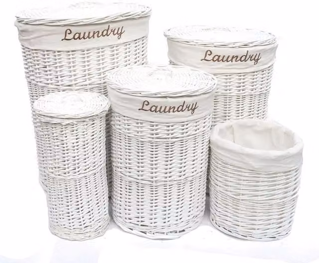 Topfurshing Brown Round Wicker Laundry Basket with Lid and Removable White Cotton Lining, Diameter: 50 cm