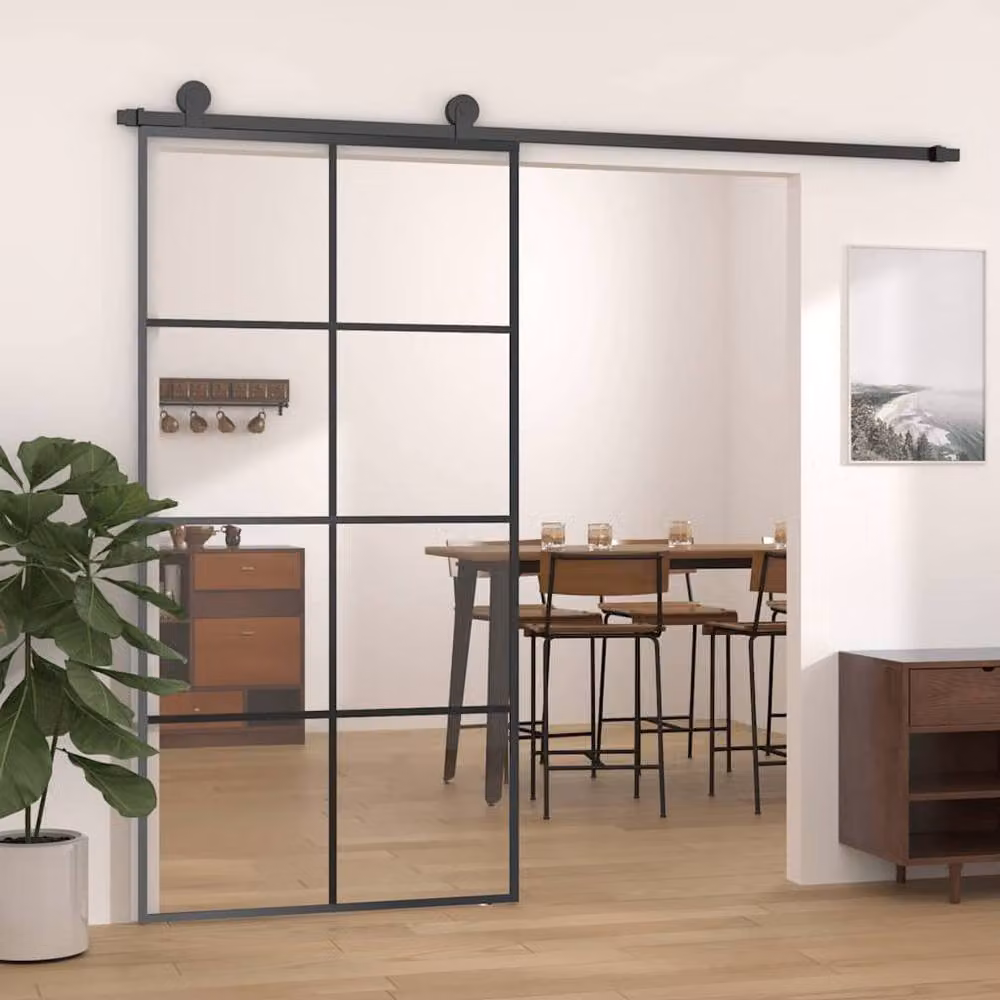Berkfield Home Modern Sliding Door in Black with Transparent ESG Glass and Aluminium, W: 102.5 cm, H: 205 cm – 2