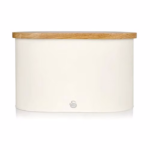 Swan Nordic Scandi Bread Bin with Bamboo Cutting Board Lid, White Steel and Bamboo