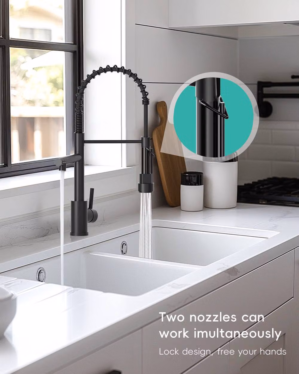 Dayone Sleek Kitchen Tap with 360 Degree Swivel and Pull Out Spout in Black Stainless Steel – 2