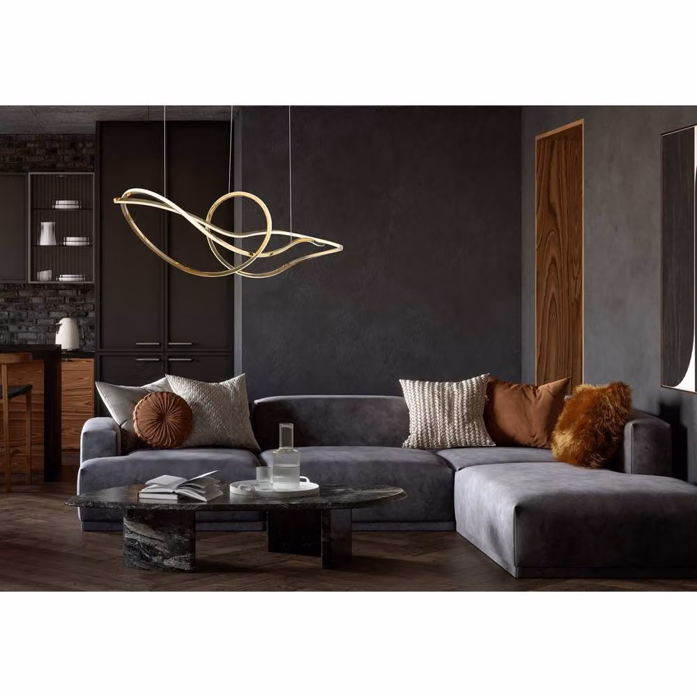 Netlighting Iduna LED Pendant Ceiling Light in Gold/Brass, Height Adjustable and Dimmable – 2