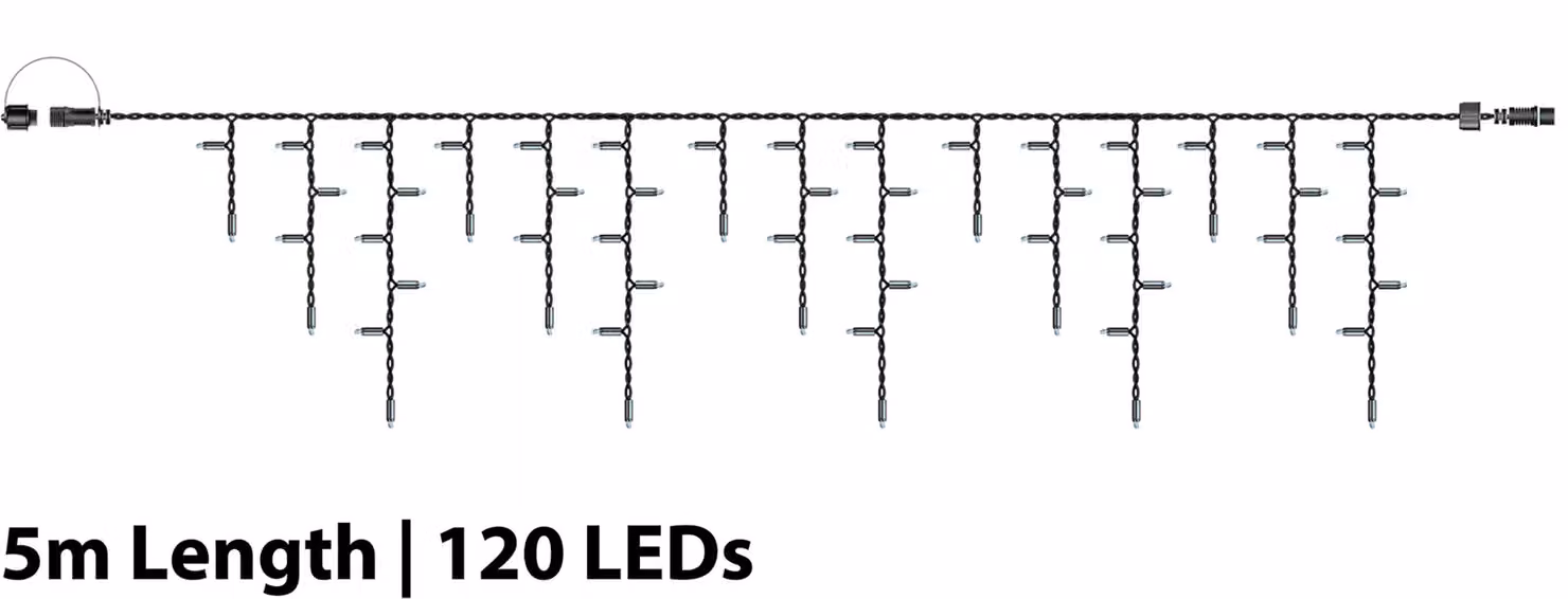Xmas Haus Connectable LED Icicle Drop Lights in Black with 120 Warm White Lights and 5m Length – 2