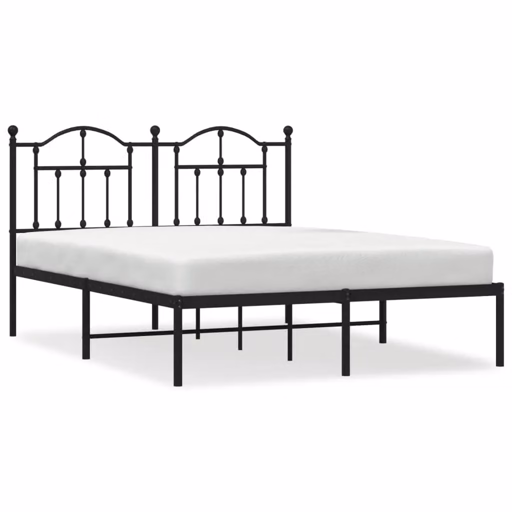 Berkfield Home Metal Bed Frame with Headboard in Black, W/D/H: 140 x 190 cm – 2