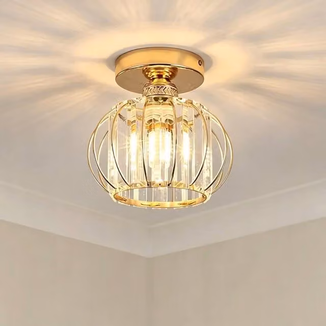 COMELY Vintage Crystal Ceiling Light, Gold Mini Chandelier with E27 Bulb Holder