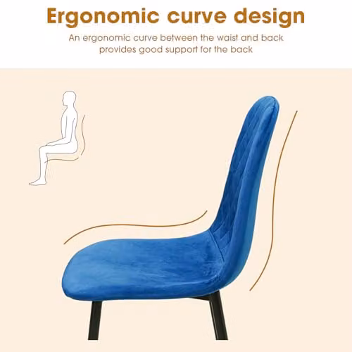 Alivio Set of 4 Blue Velvet Dining Chairs with Ergonomic Curved Backrests and Metal Legs – 6