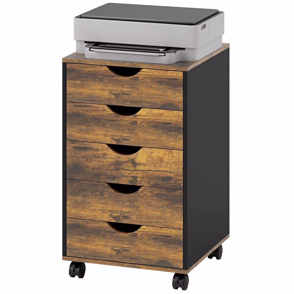 STILVORA Five-Drawer Filing Cabinet with Wheels in Brown – 5