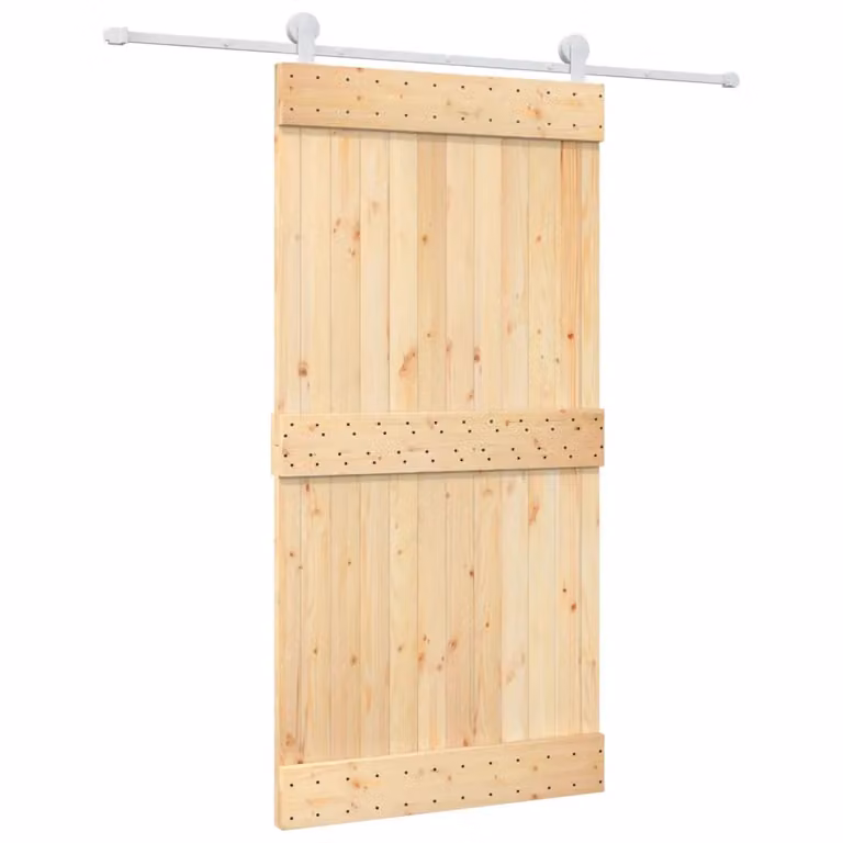 Berkfield Home Modern Sliding Door with Hardware Set in Brown Solid Wood, W: 100 cm, H: 210 cm