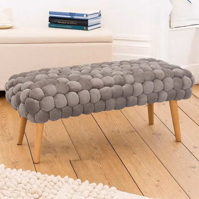 Artemis Home Cushla Bubbly Velvet Large Footstool in Mole