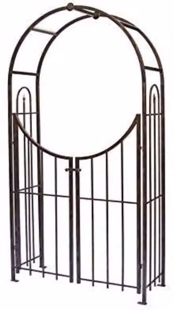 KDMD Black Metal Arched Top Garden Arch with Gate, H 228 cm x W 127 cm x D 45 cm – 1