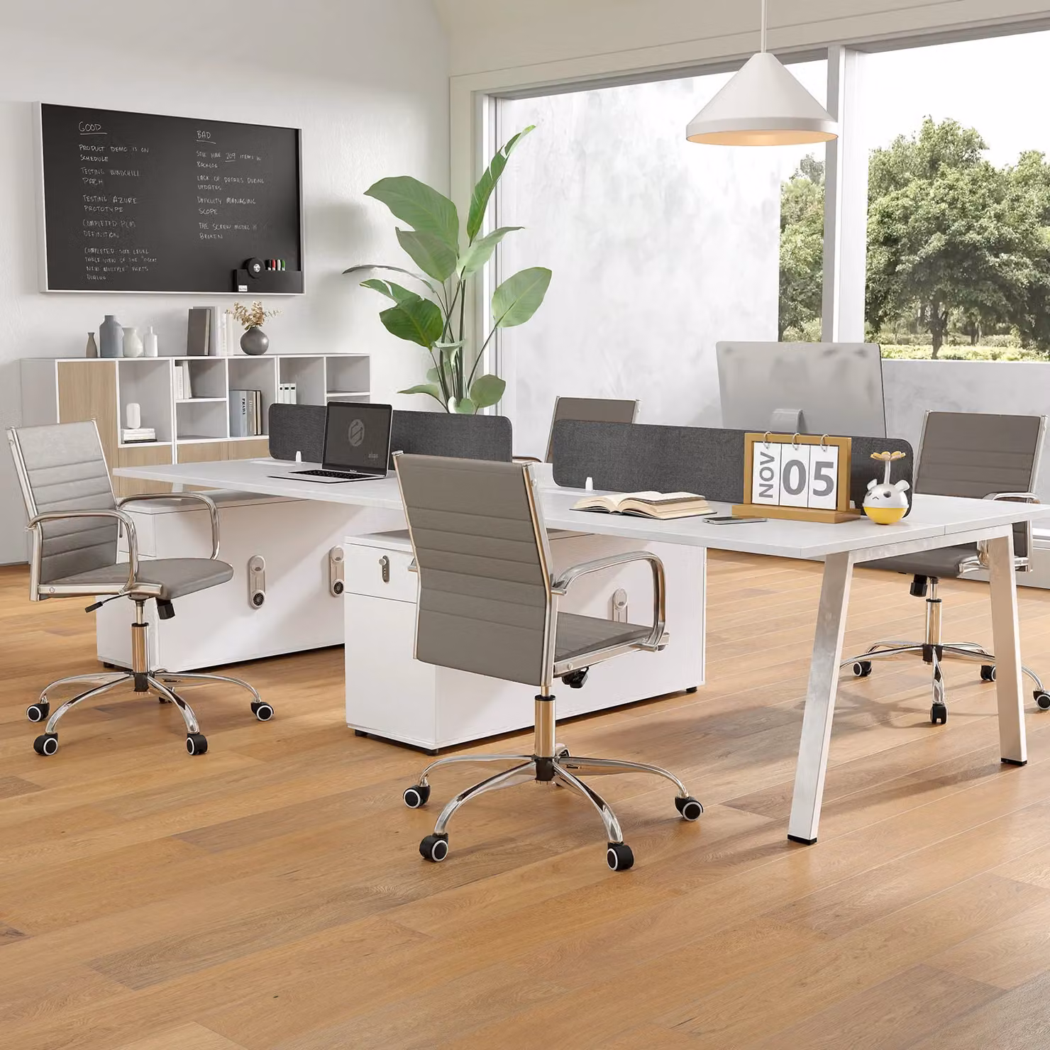 Costway Grey Synthetic Leather Swivel Office Chair with Armrests and Castors – 4
