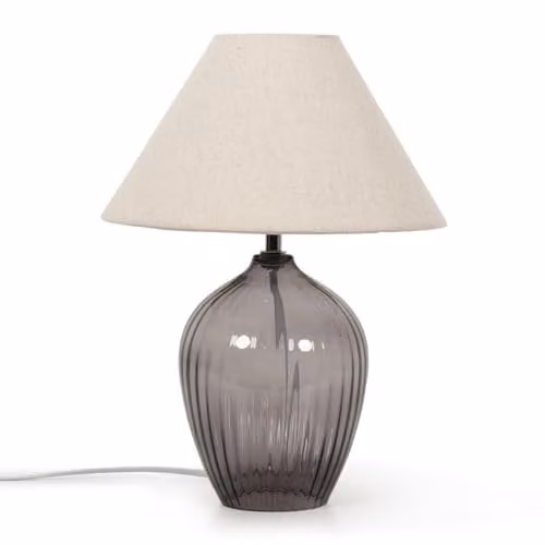 ValueLights Grey Glass Base Table Lamp with Fabric Tapered Lampshade and Warm White LED Bulb – 1