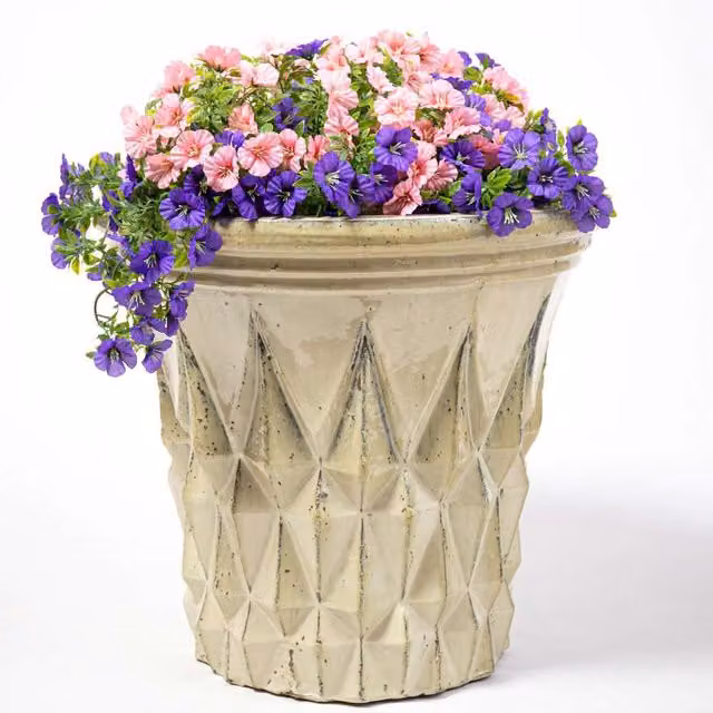Primrose Yellow Ceramic Art Deco Geometric Pattern Round Tabletop Planter